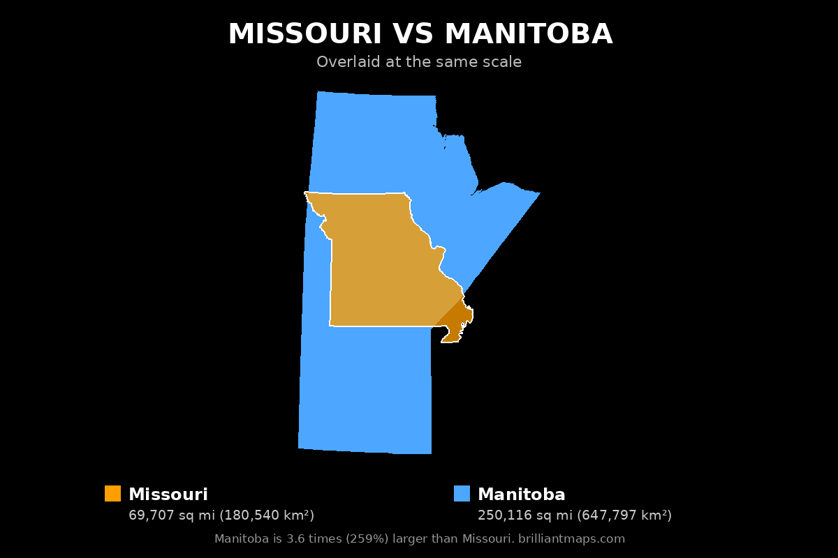 Missouri vs Manitoba Size Comparison Map