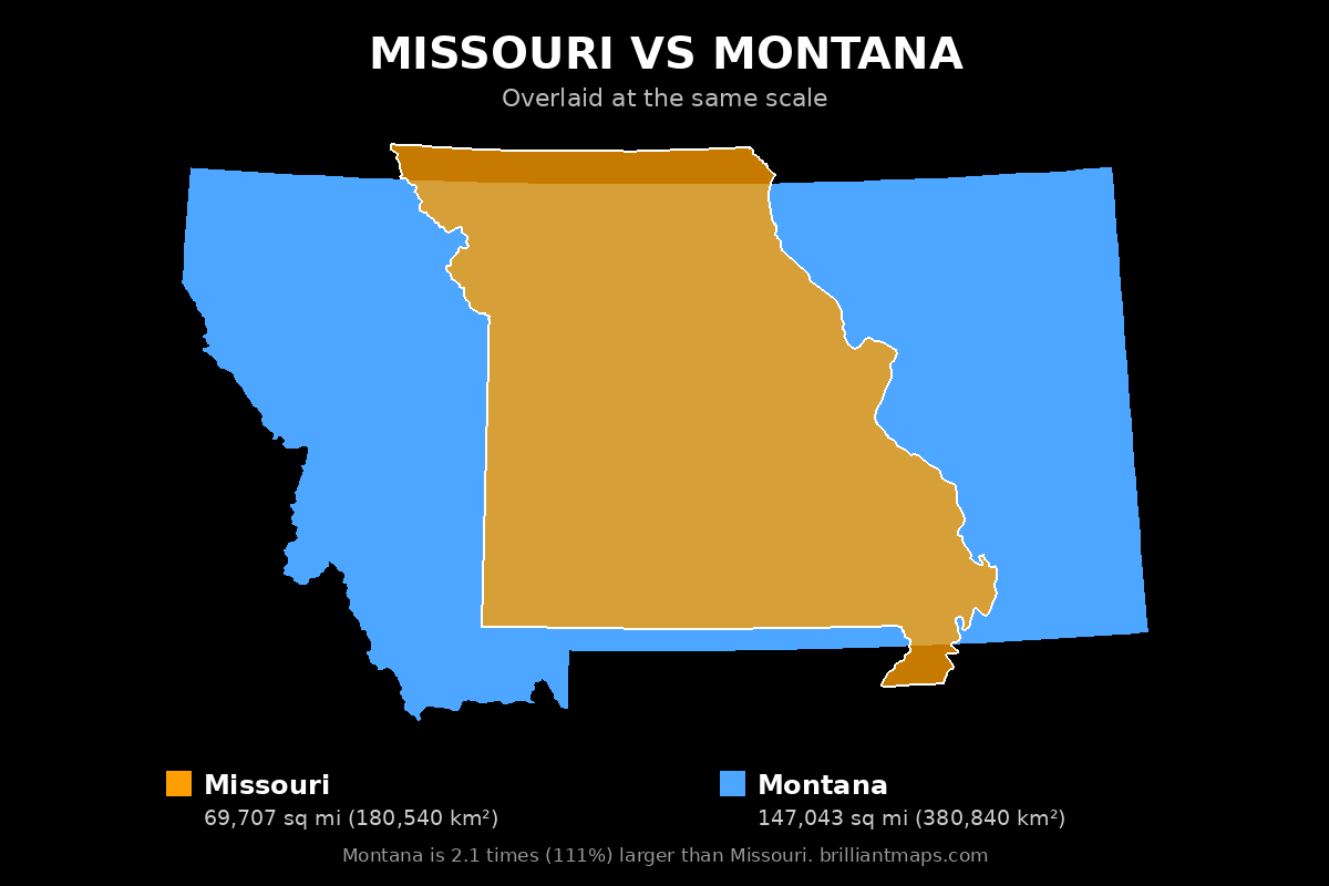 Missouri vs Montana Size Comparison Map