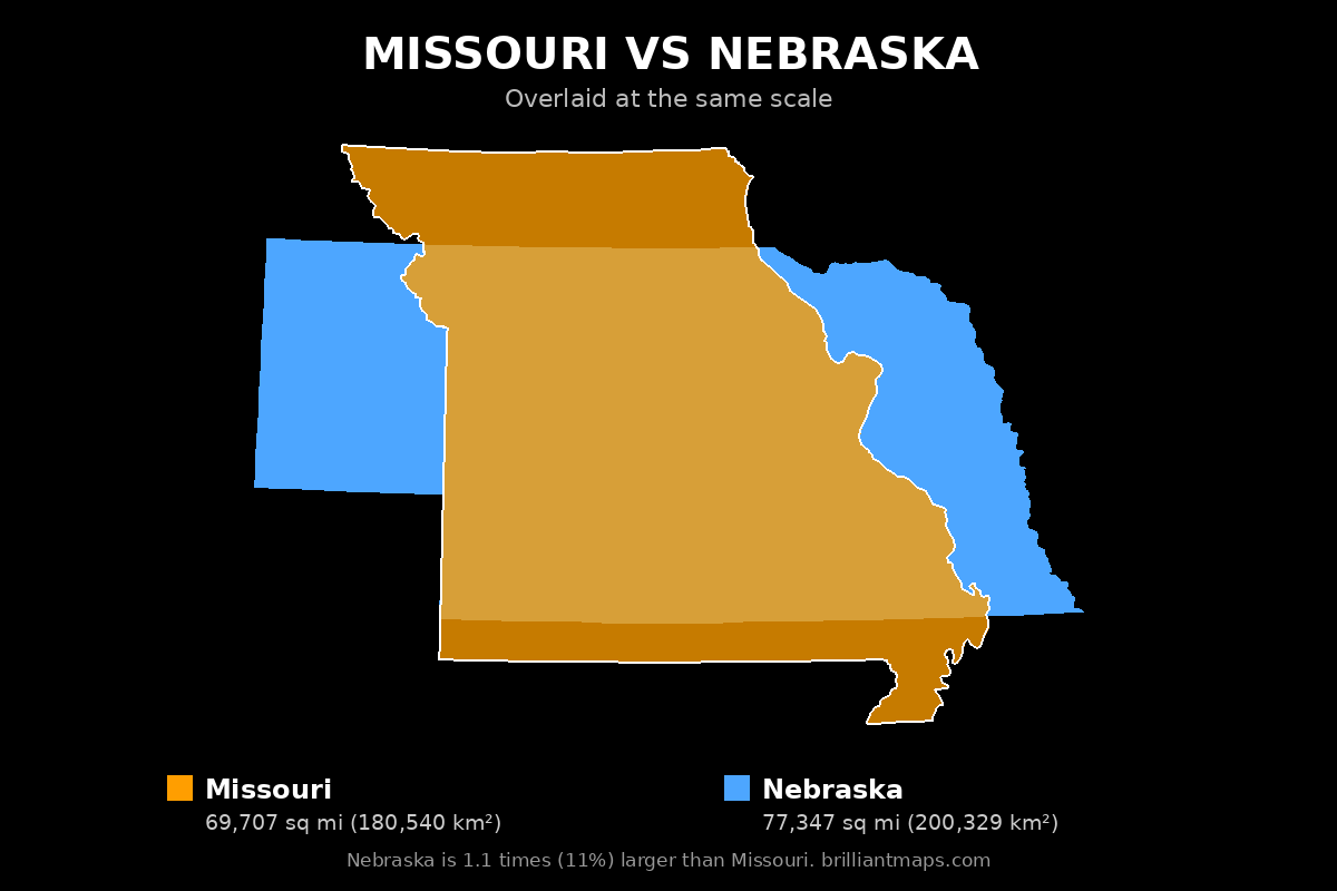 Missouri vs Nebraska Size Comparison Map