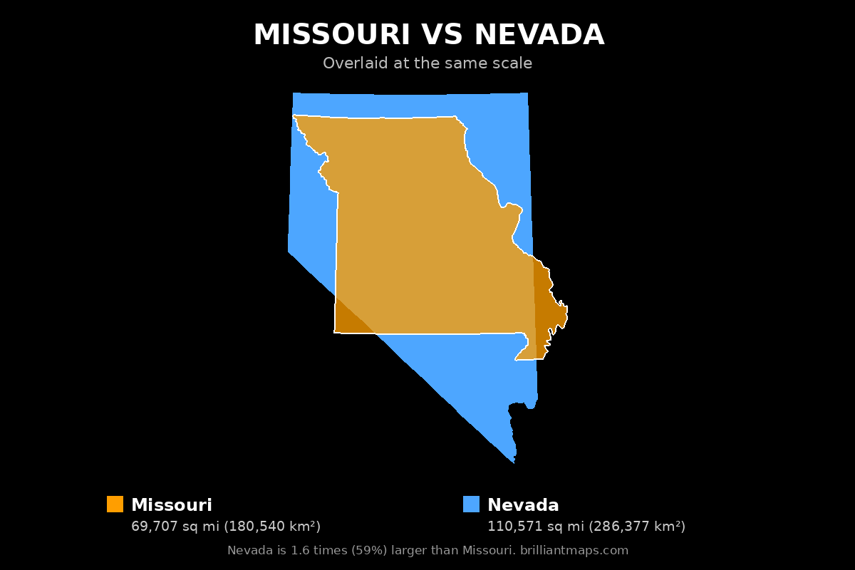 Missouri vs Nevada Size Comparison Map