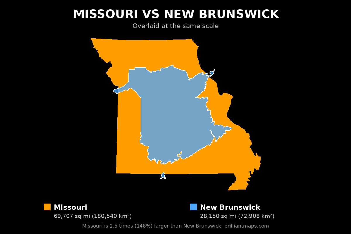 Missouri vs New Brunswick Size Comparison Map