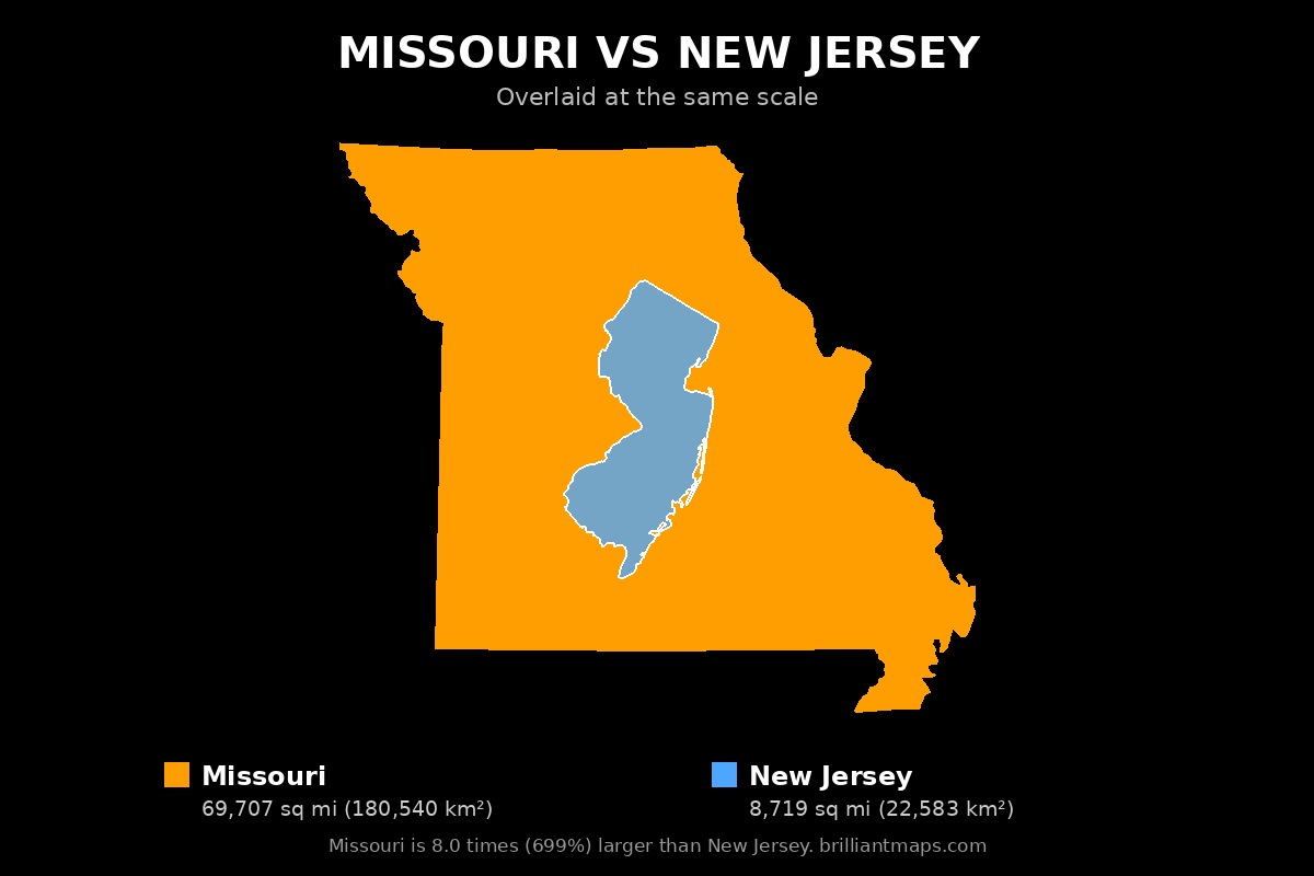 Missouri vs New Jersey Size Comparison Map