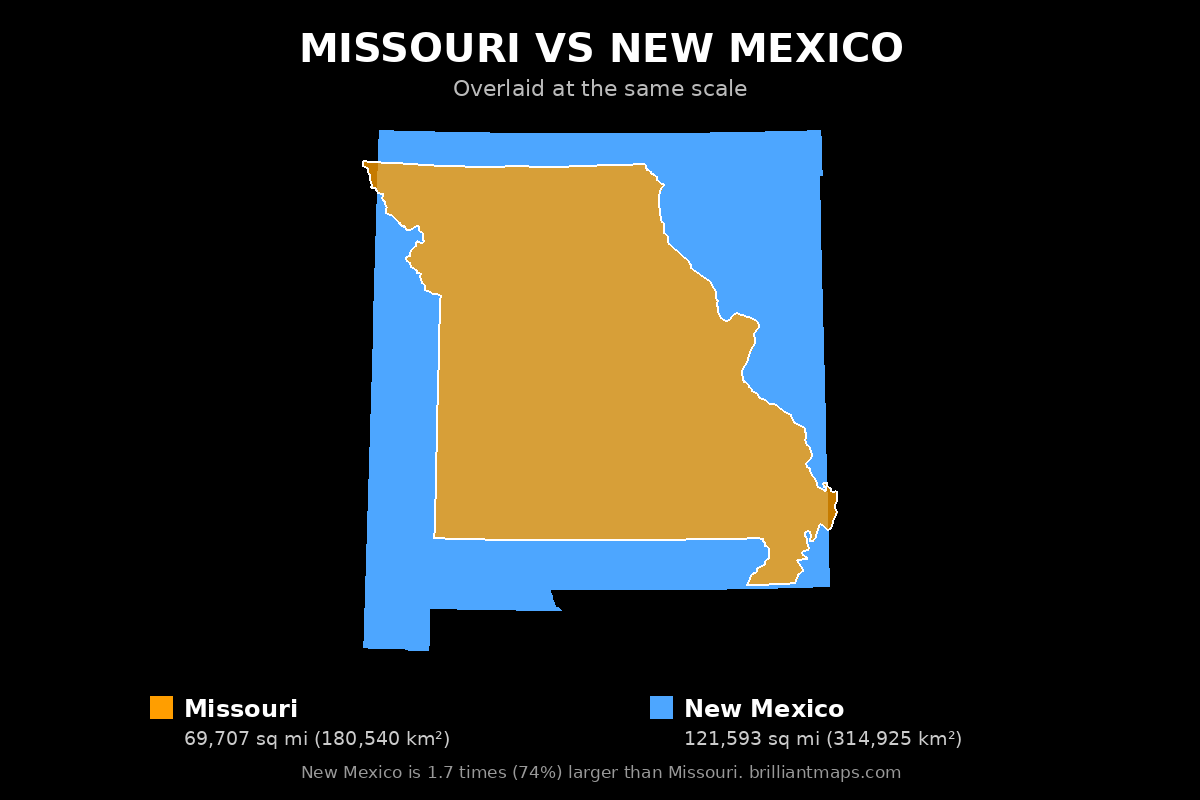 Missouri vs New Mexico Size Comparison Map