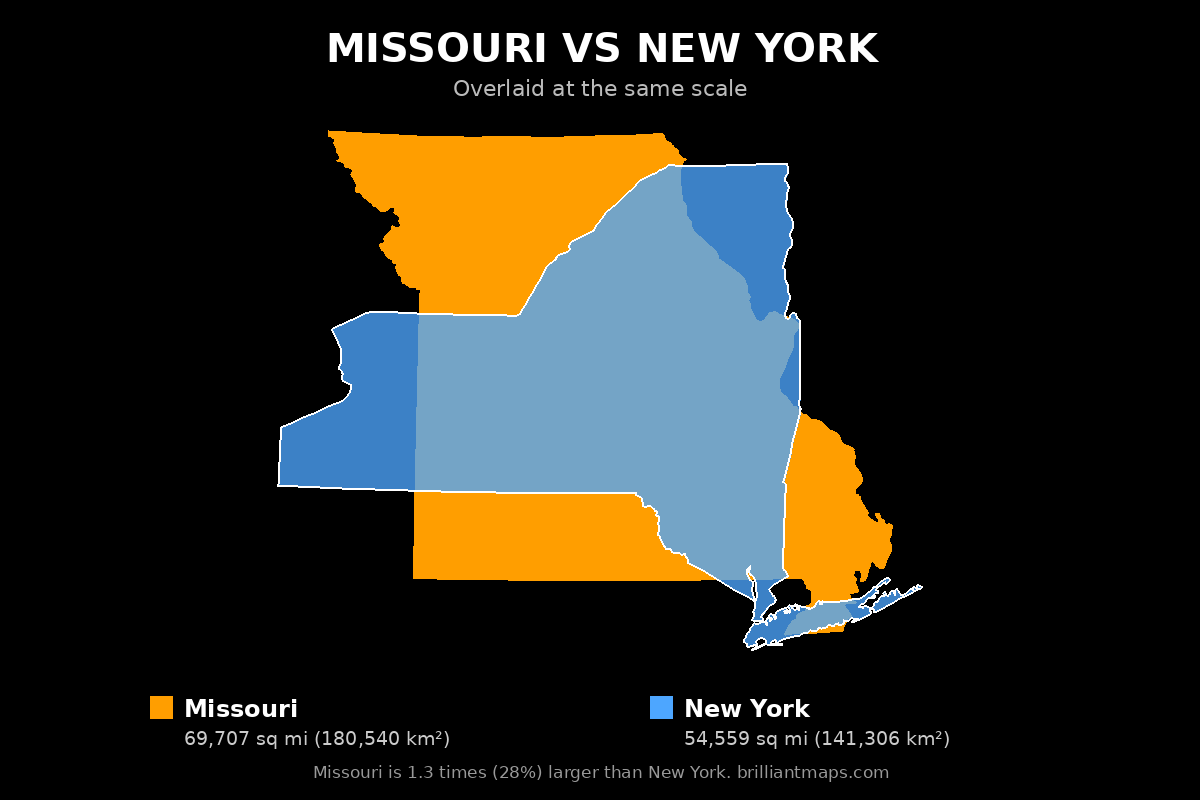 Missouri vs New York Size Comparison Map