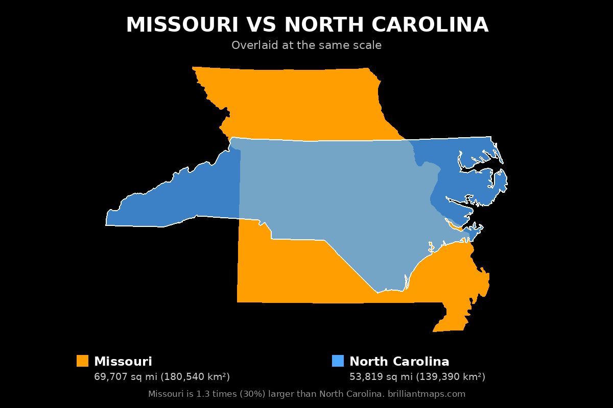 Missouri vs North Carolina Size Comparison Map