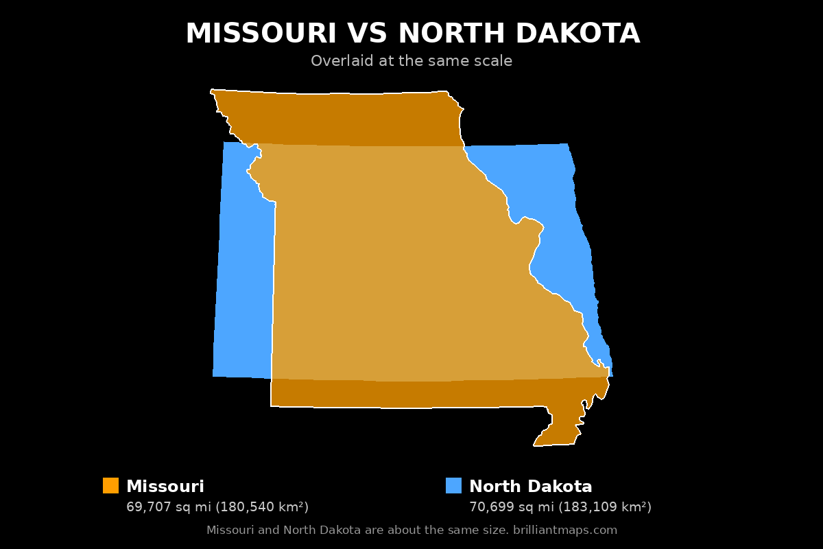 Missouri vs North Dakota Size Comparison Map