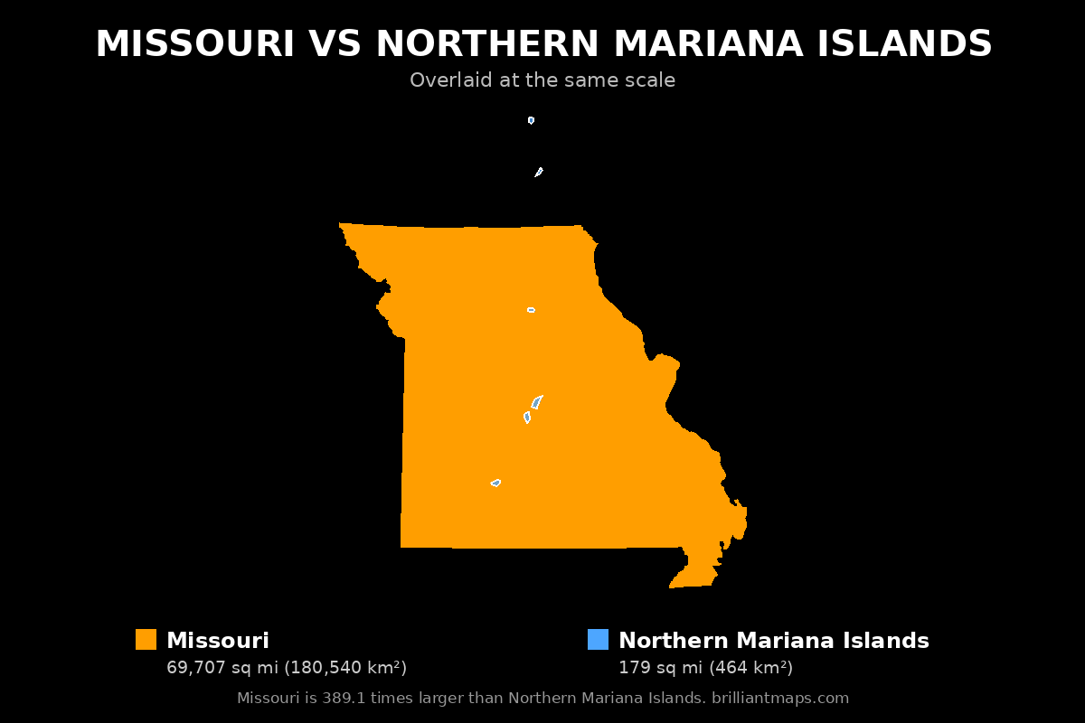 Missouri vs Northern Mariana Islands Size Comparison Map