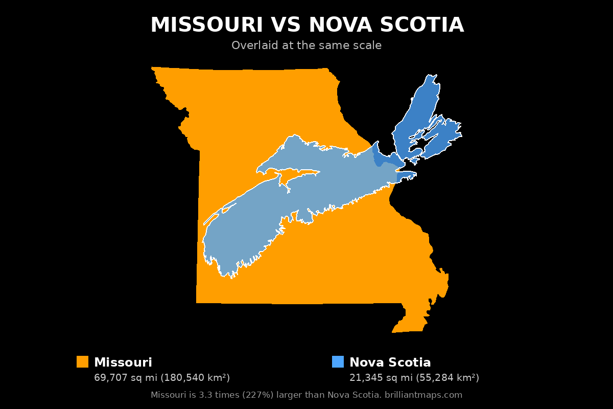 Missouri vs Nova Scotia Size Comparison Map