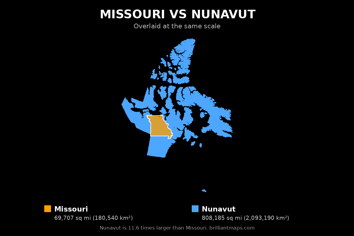 Missouri vs Nunavut Size Comparison Map