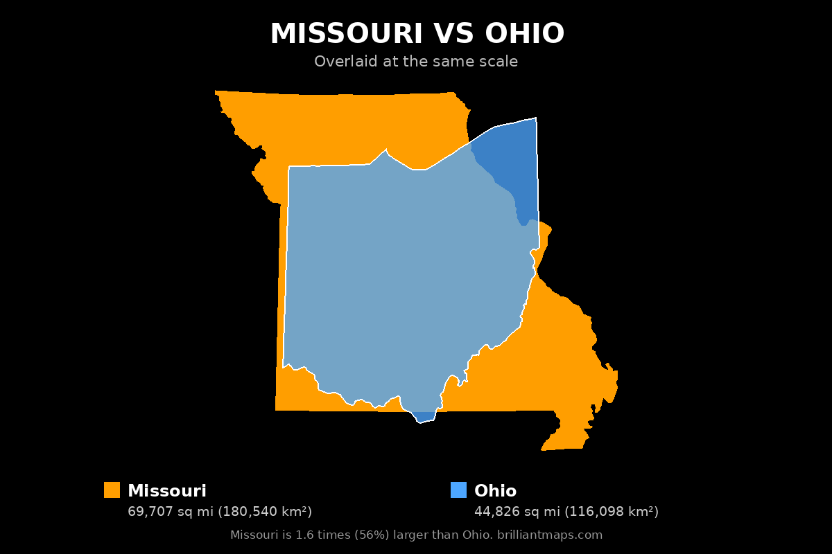 Missouri vs Ohio Size Comparison Map