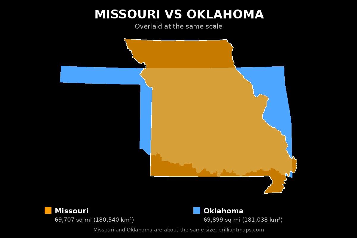 Missouri vs Oklahoma Size Comparison Map