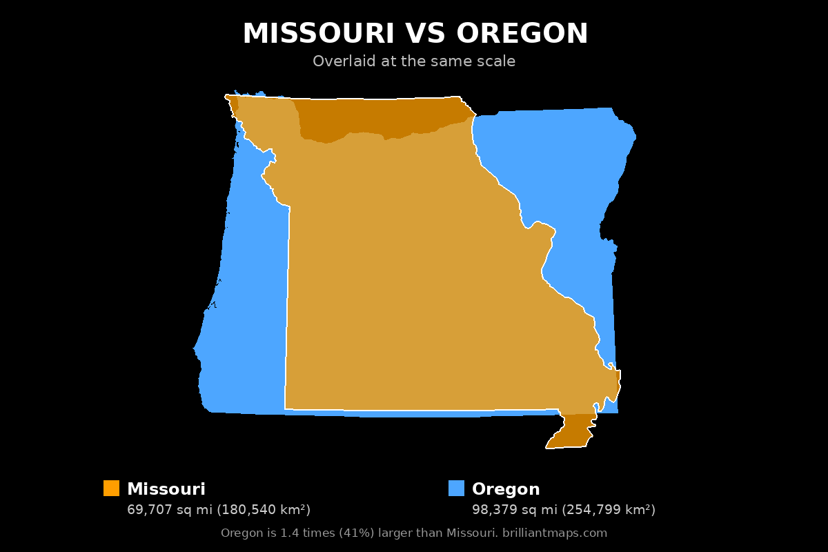 Missouri vs Oregon Size Comparison Map