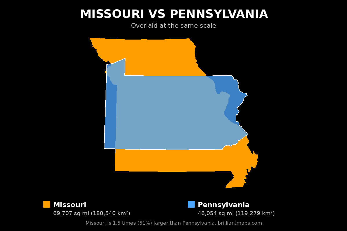 Missouri vs Pennsylvania Size Comparison Map