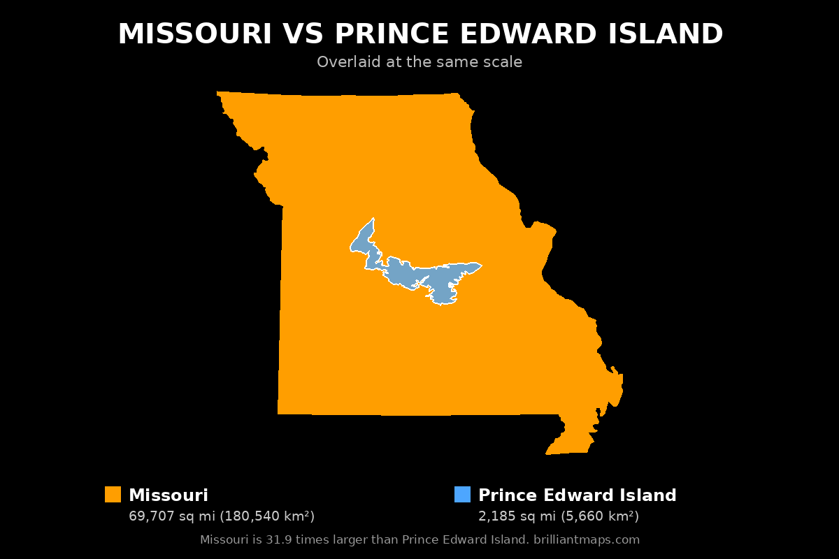 Missouri vs Prince Edward Island Size Comparison Map