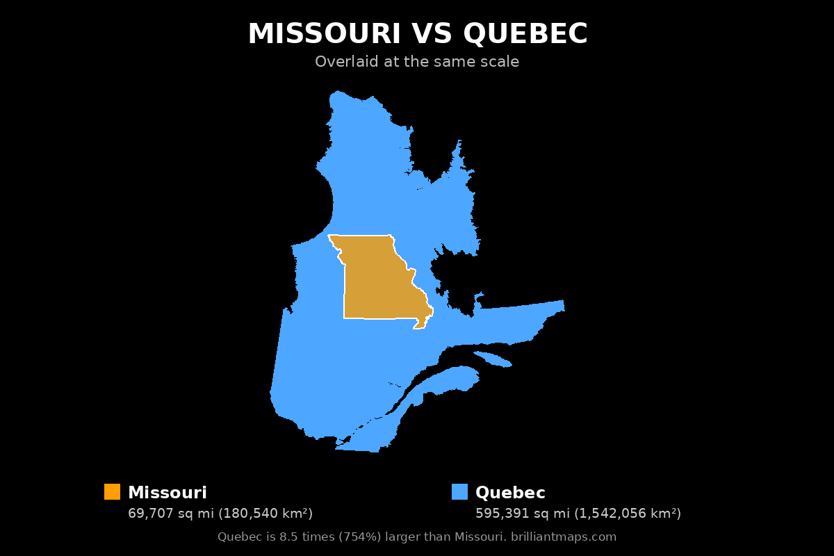 Missouri vs Quebec Size Comparison Map