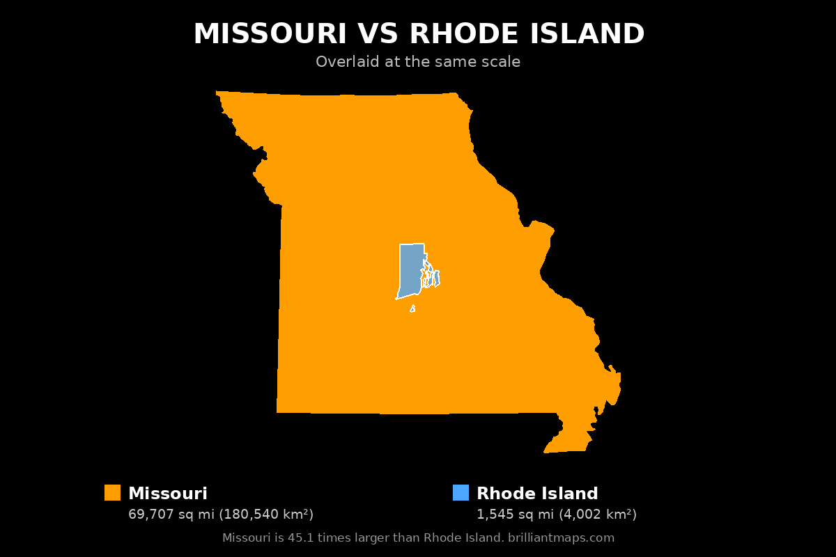 Missouri vs Rhode Island Size Comparison Map