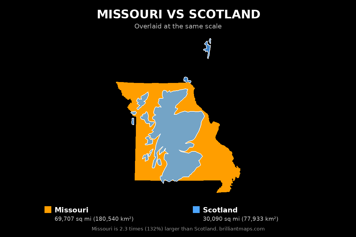 Missouri vs Scotland Size Comparison Map