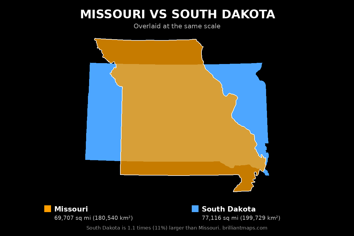 Missouri vs South Dakota Size Comparison Map