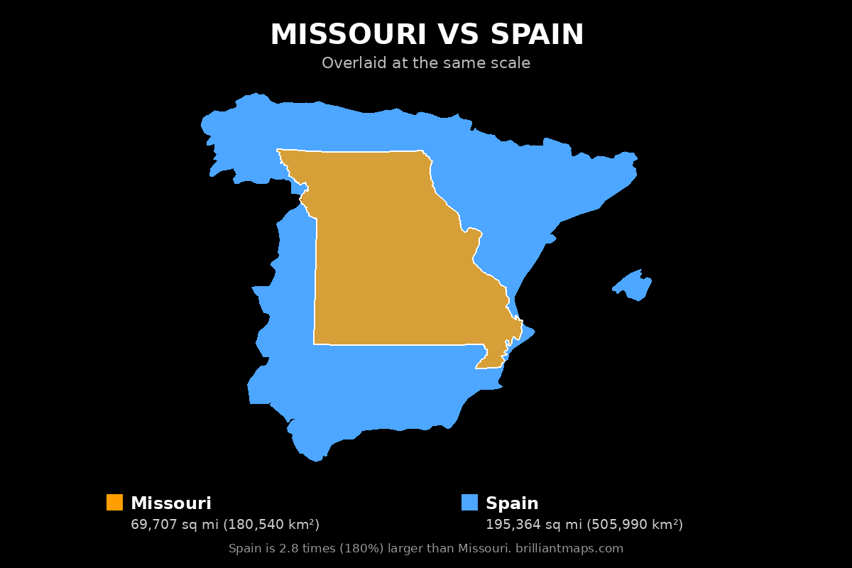 Missouri vs Spain Size Comparison Map