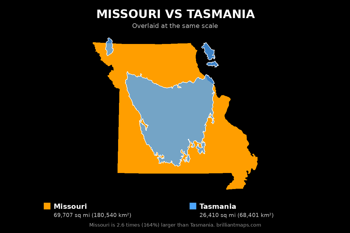 Missouri vs Tasmania Size Comparison Map
