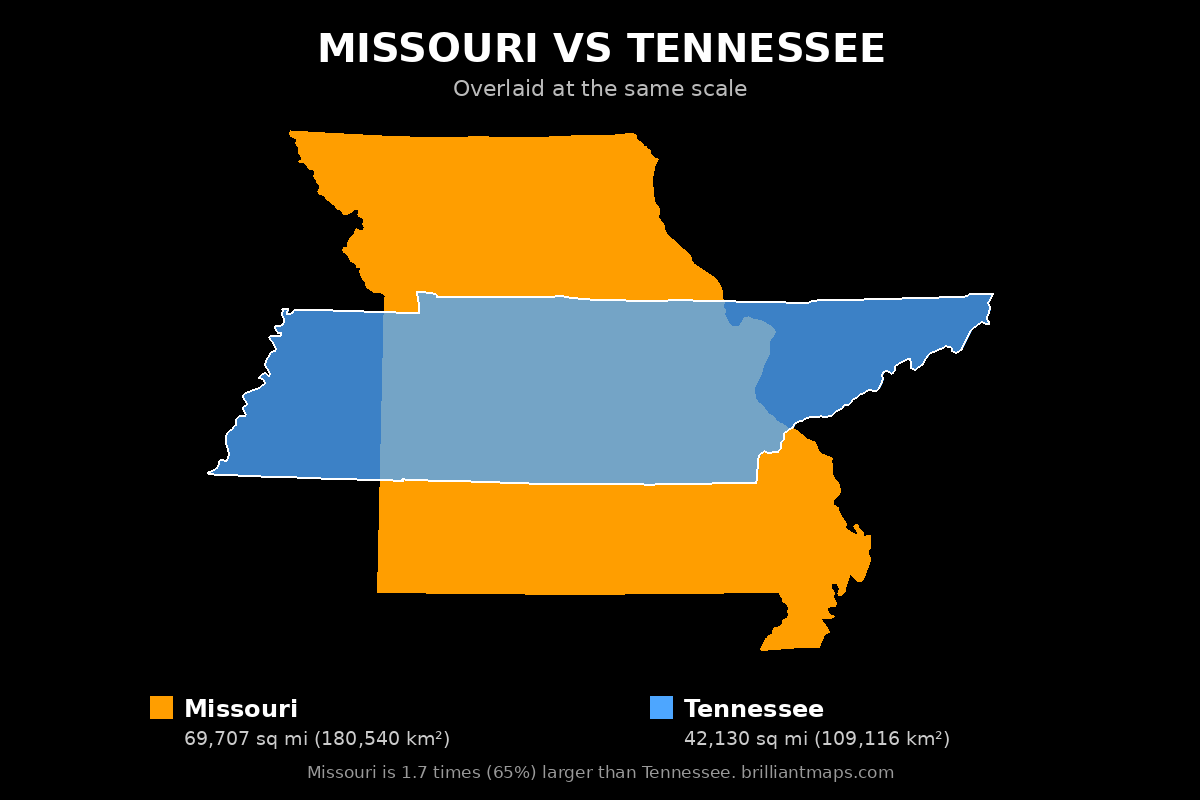 Missouri vs Tennessee Size Comparison Map