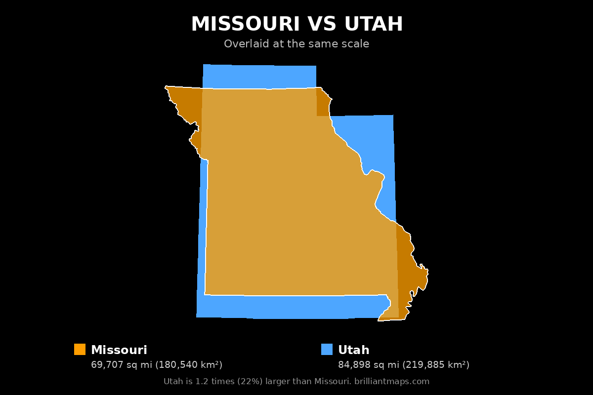Missouri vs Utah Size Comparison Map