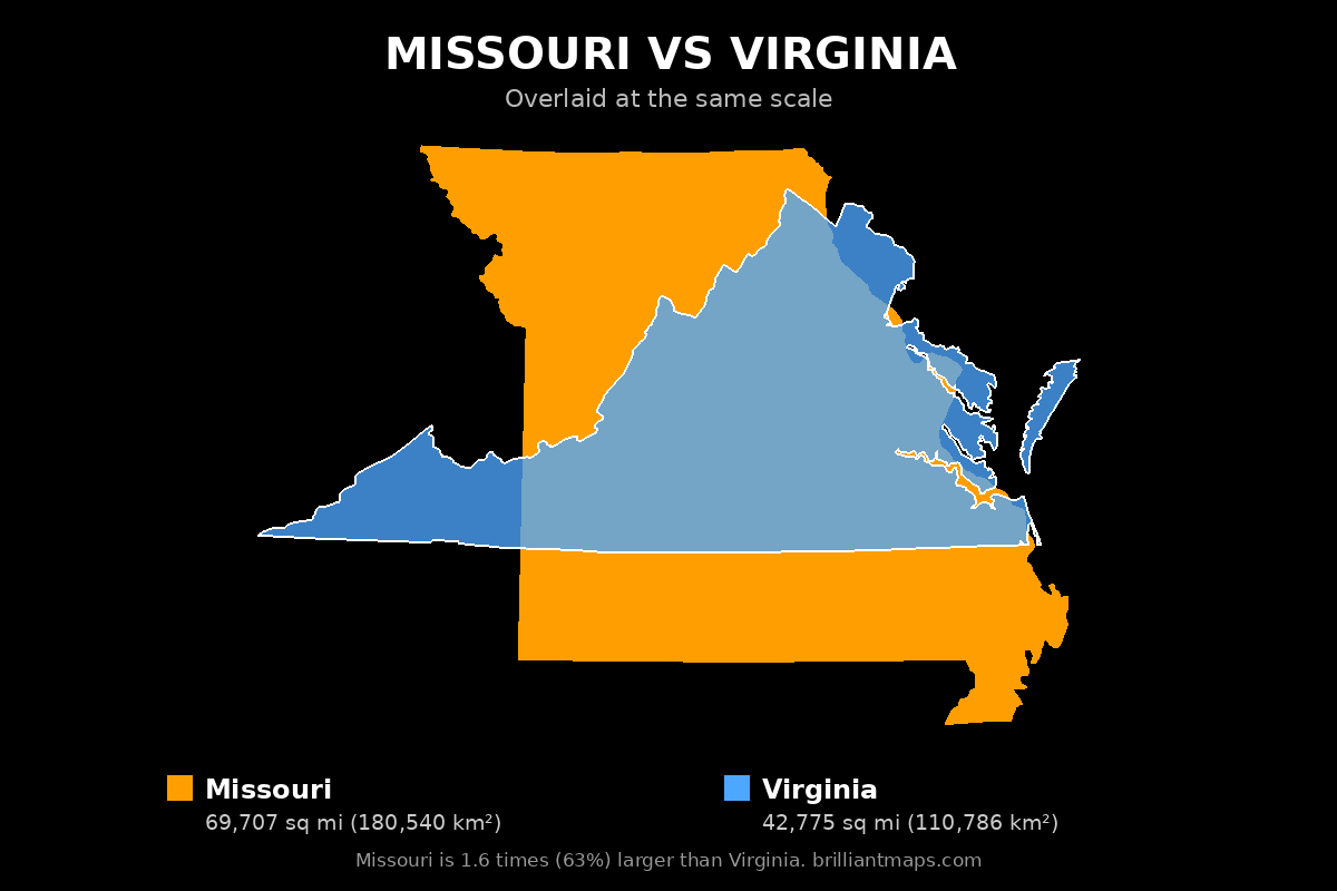 Missouri vs Virginia Size Comparison Map
