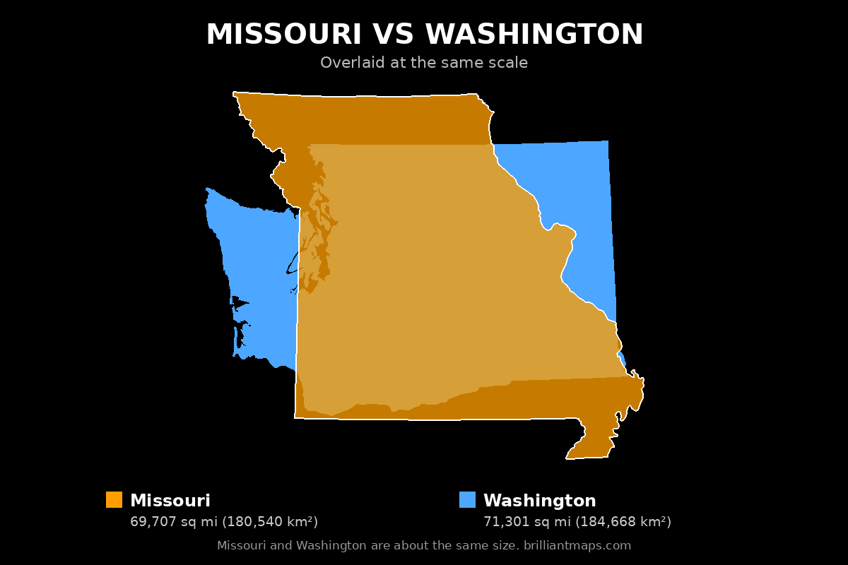 Missouri vs Washington Size Comparison Map