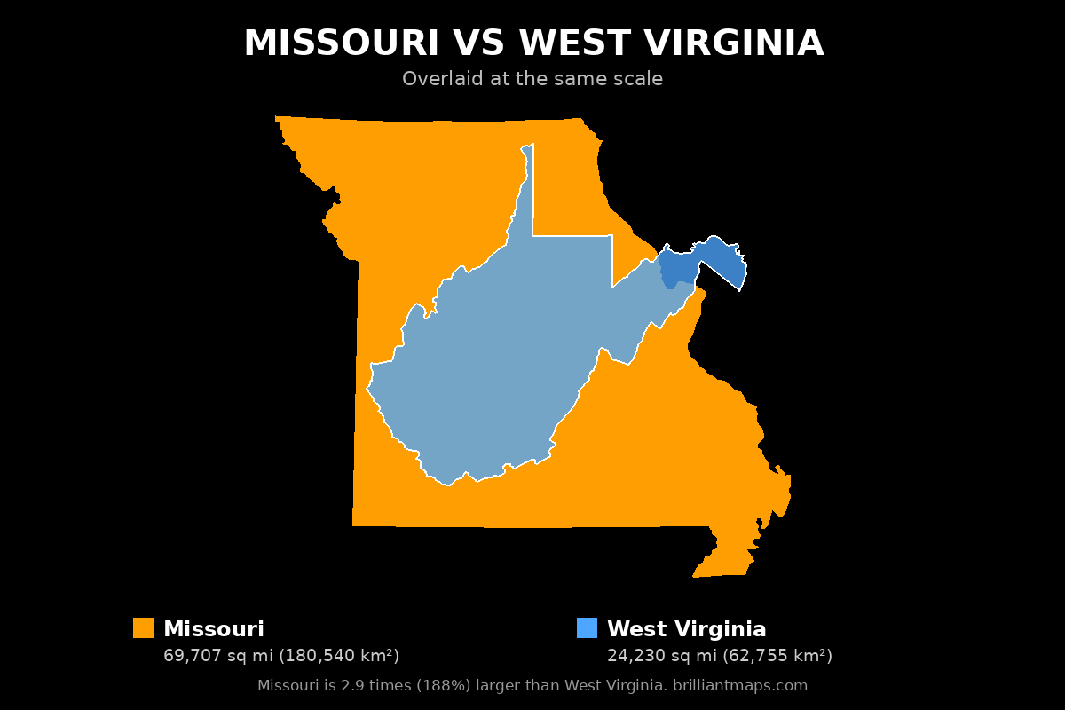 Missouri vs West Virginia Size Comparison Map