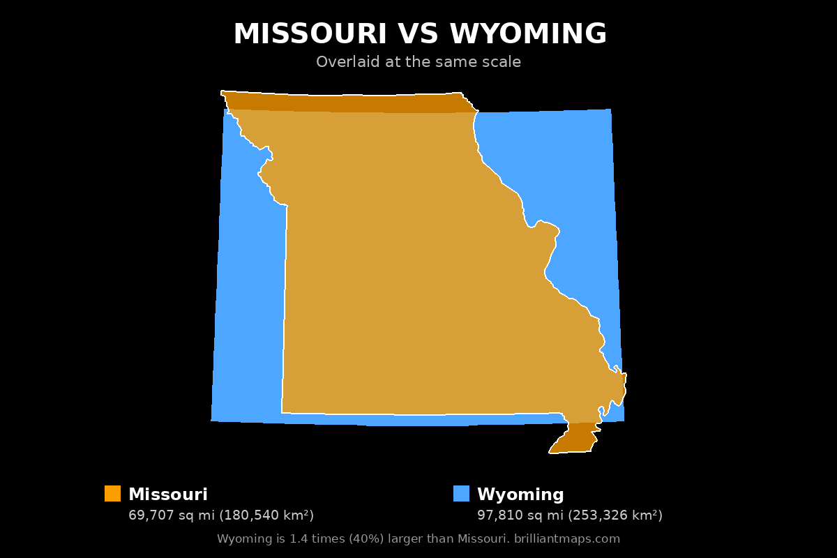 Missouri vs Wyoming Size Comparison Map