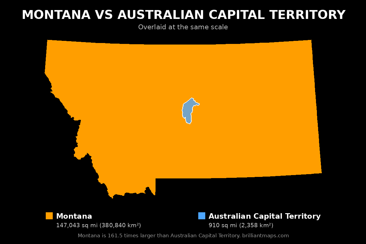 Montana vs Australian Capital Territory Size Comparison Map