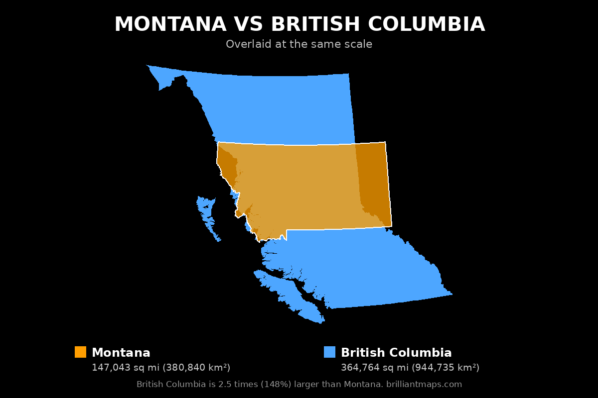 Montana vs British Columbia Size Comparison Map