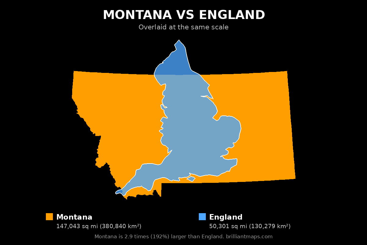 Montana vs England Size Comparison Map