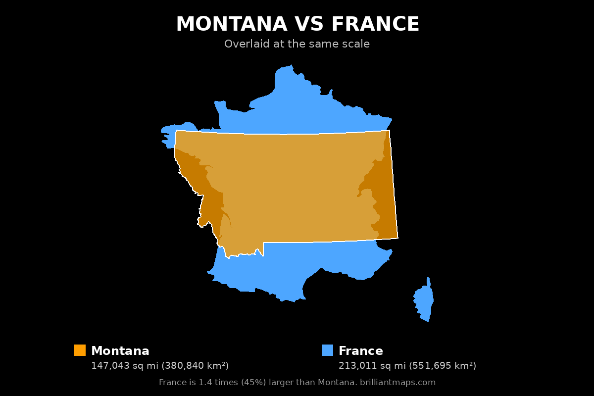 Montana vs France Size Comparison Map