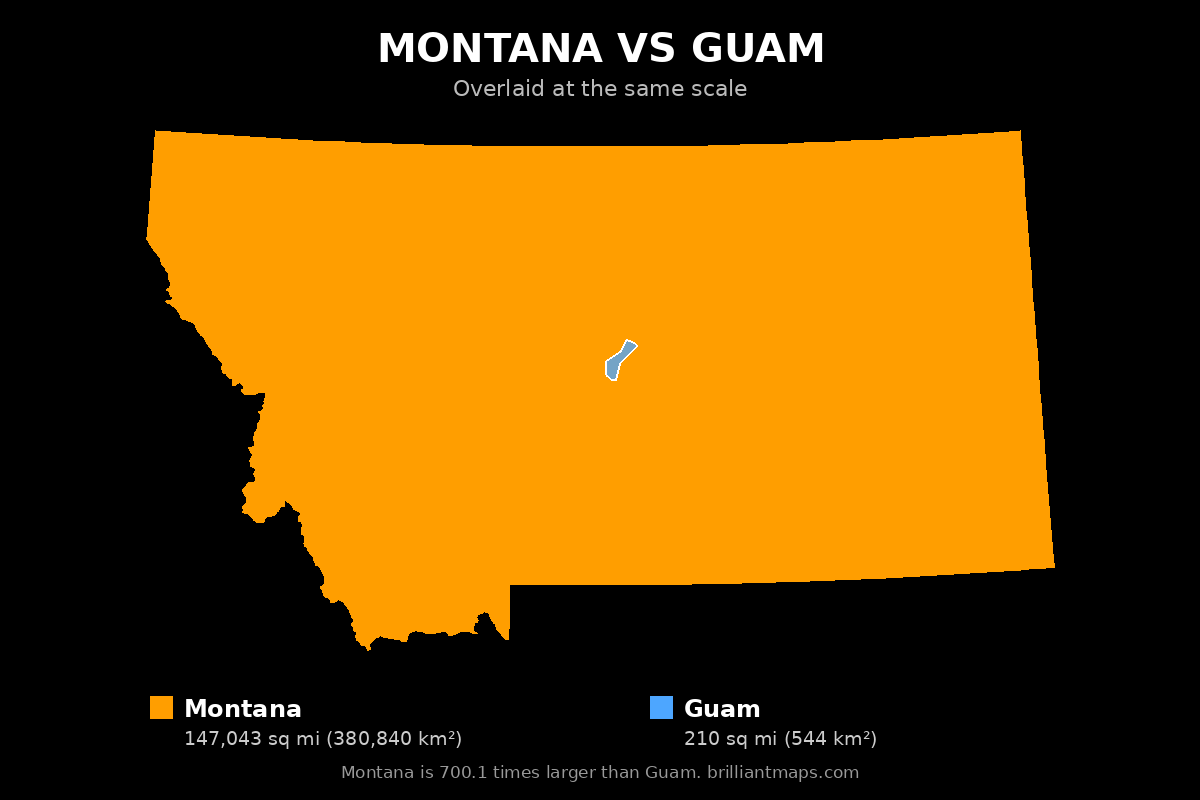 Montana vs Guam Size Comparison Map