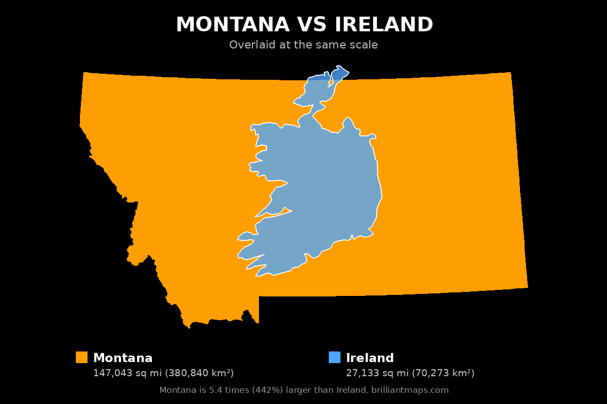 Montana vs Ireland Size Comparison Map