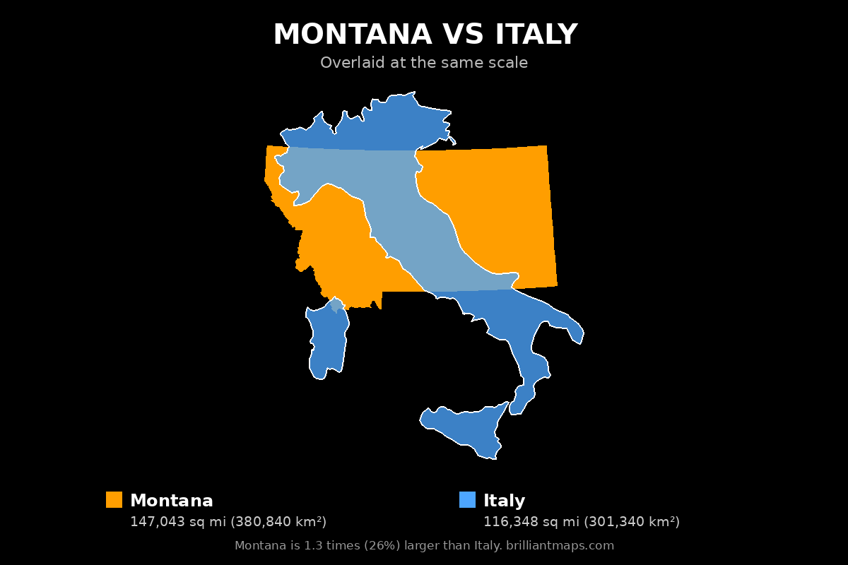 Montana vs Italy Size Comparison Map