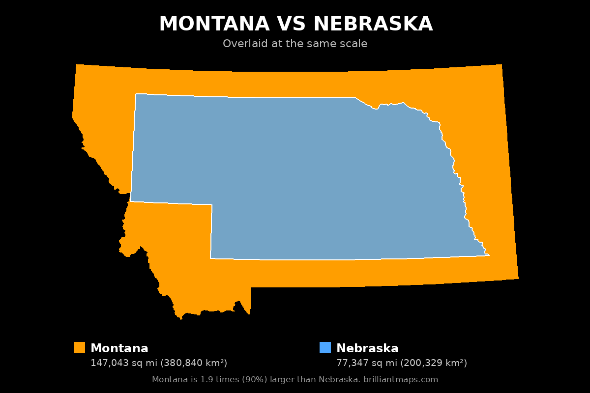 Montana vs Nebraska Size Comparison Map