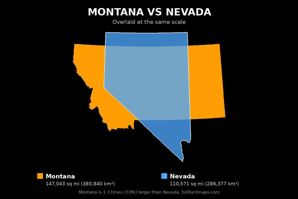 Montana vs Nevada Size Comparison Map