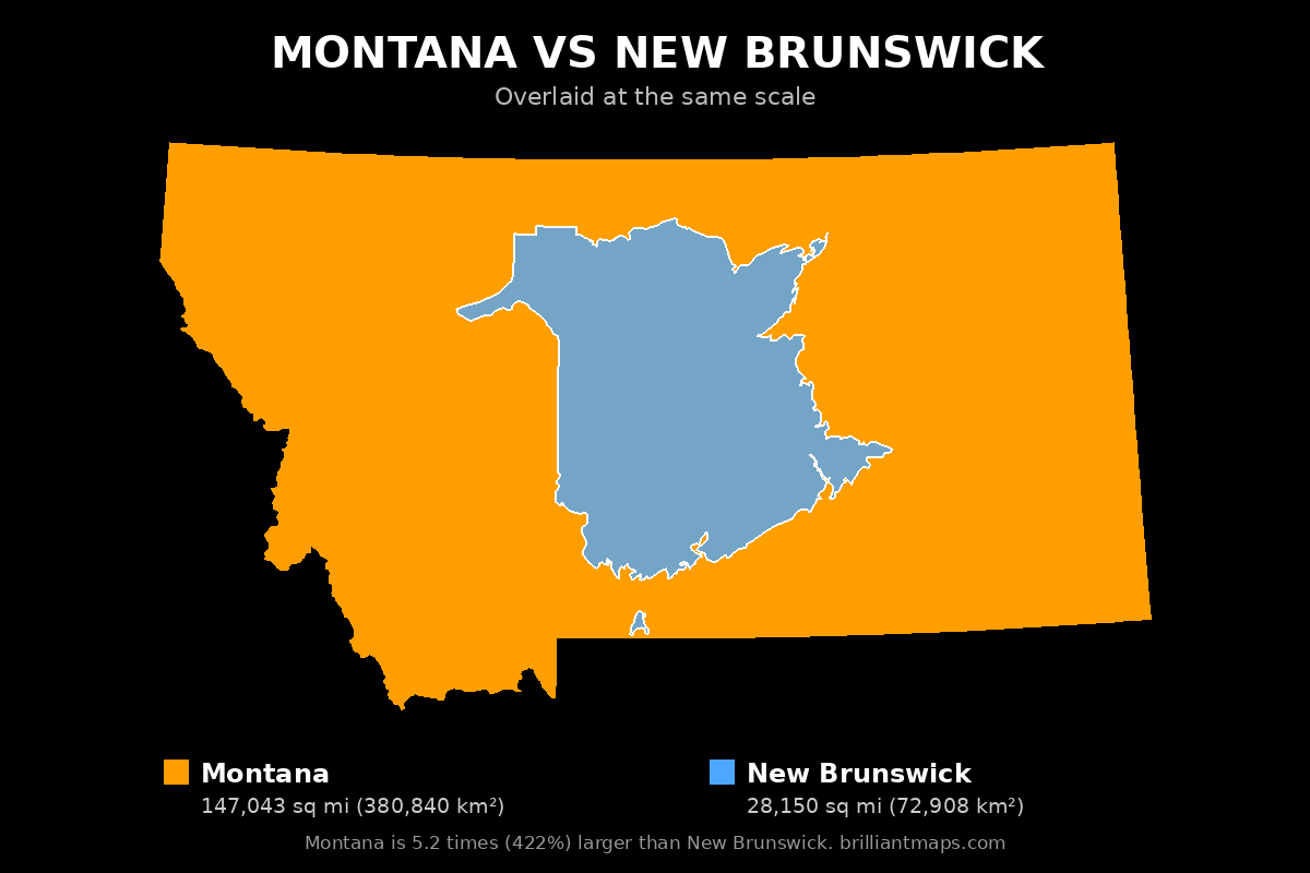 Montana vs New Brunswick Size Comparison Map