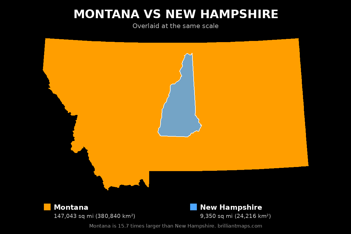 Montana vs New Hampshire Size Comparison Map