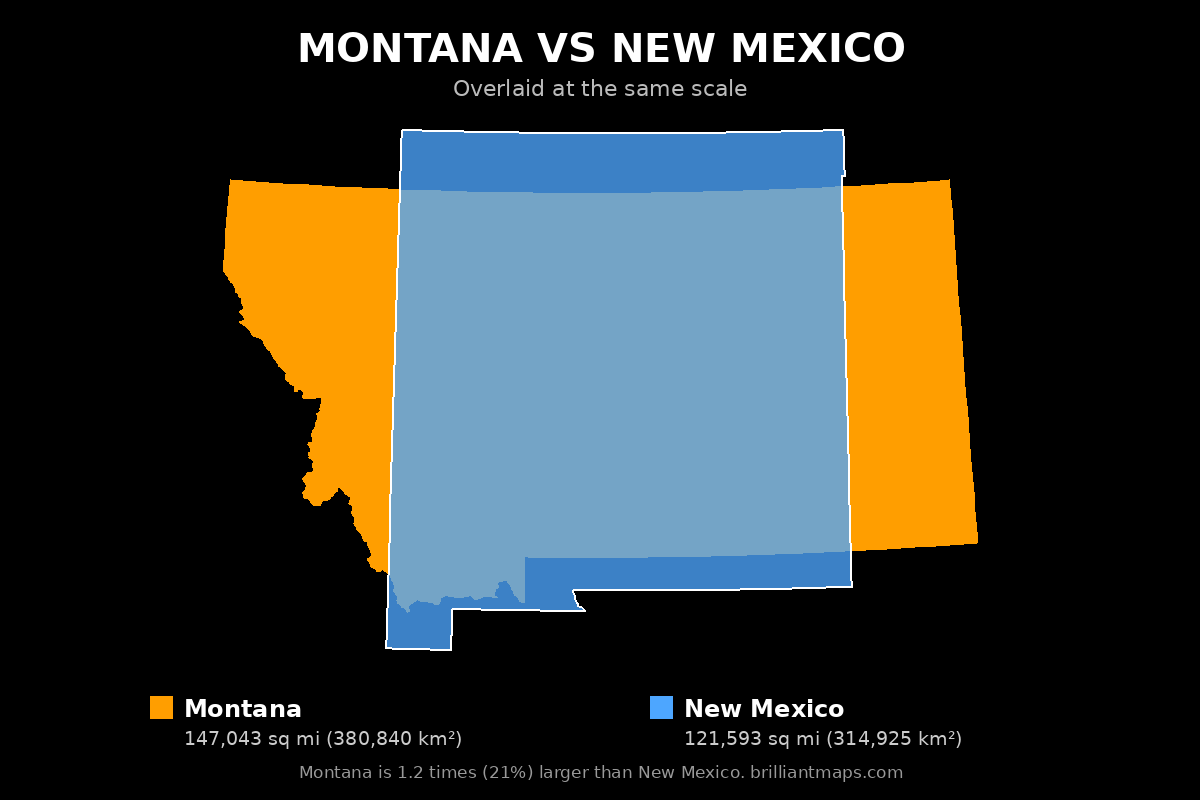 Montana vs New Mexico Size Comparison Map