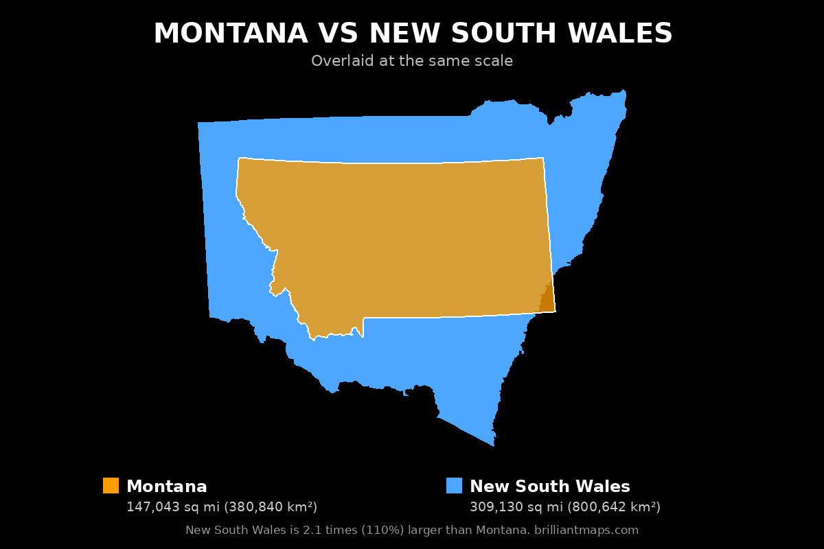 Montana vs New South Wales Size Comparison Map