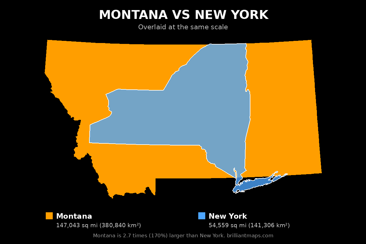 Montana vs New York Size Comparison Map