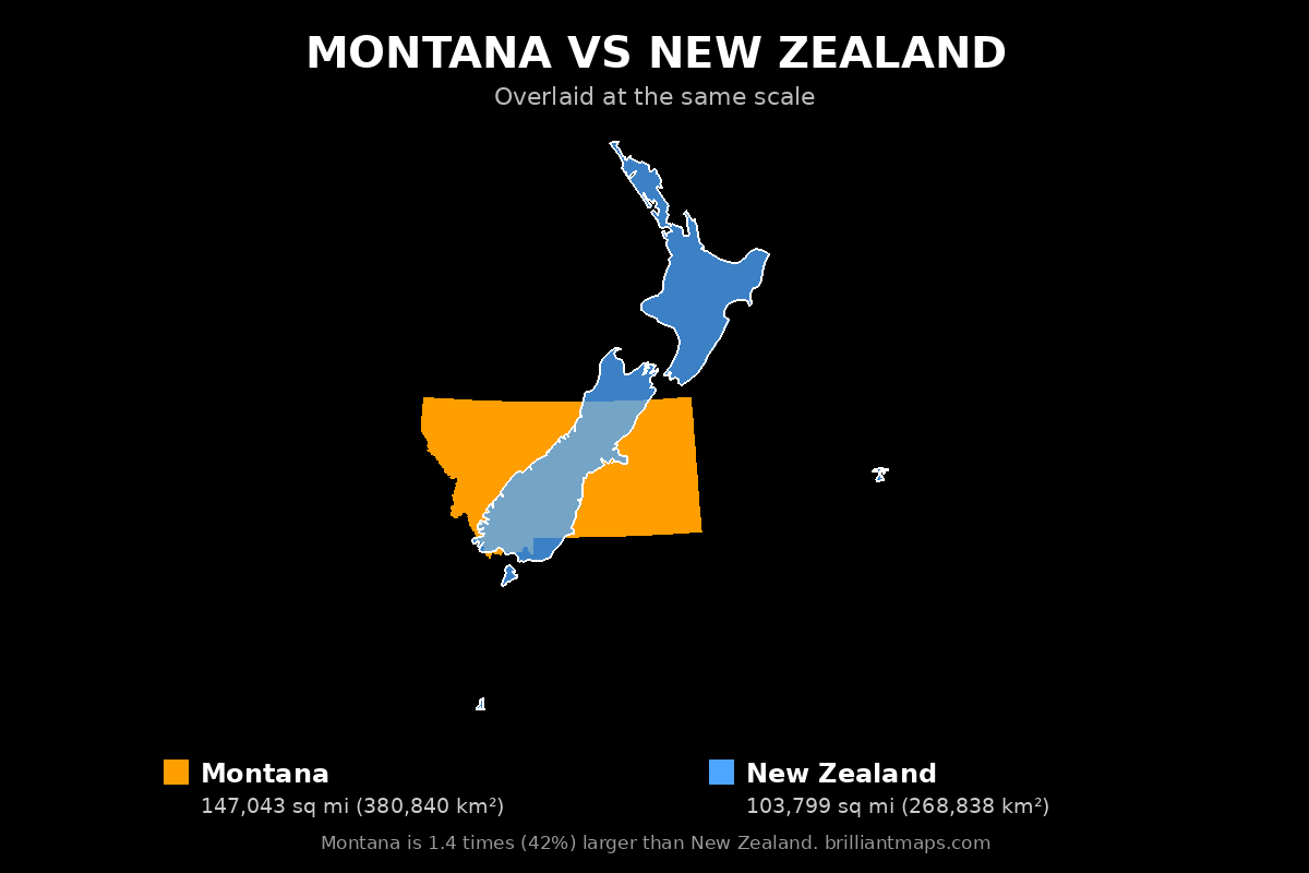 Montana vs New Zealand Size Comparison Map