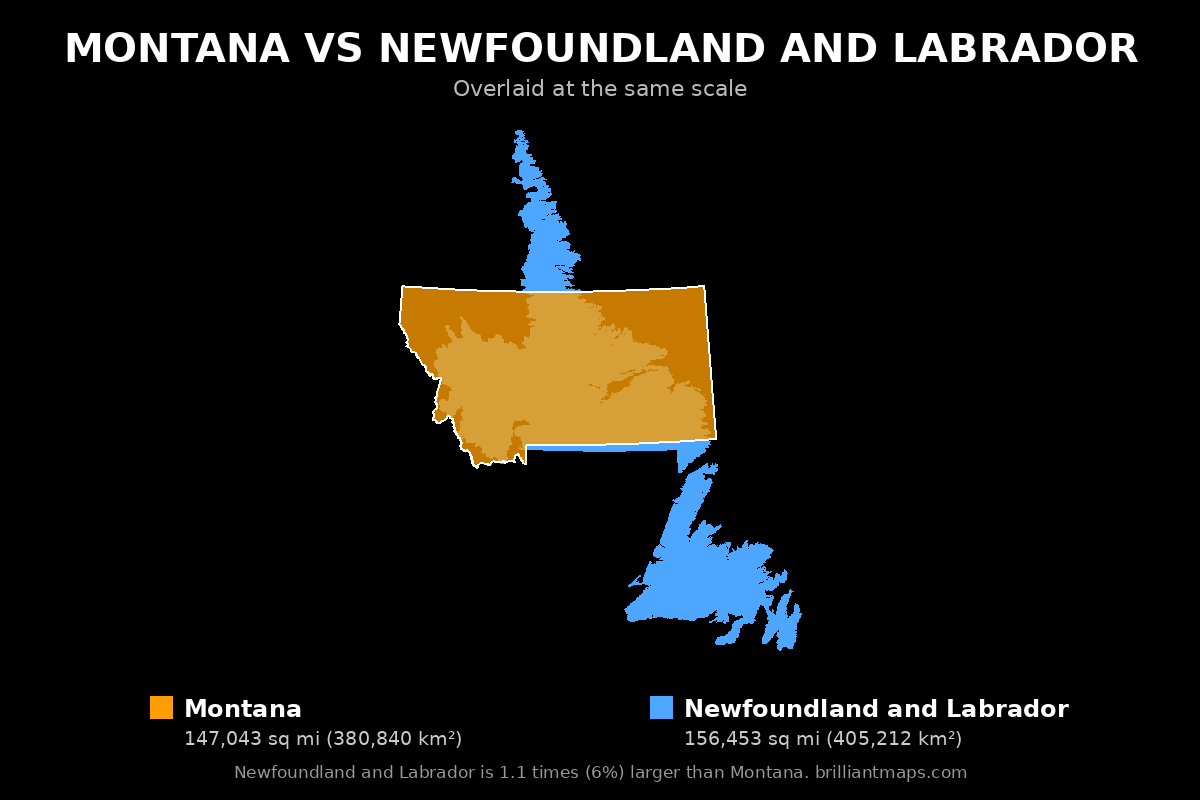Montana vs Newfoundland and Labrador Size Comparison Map