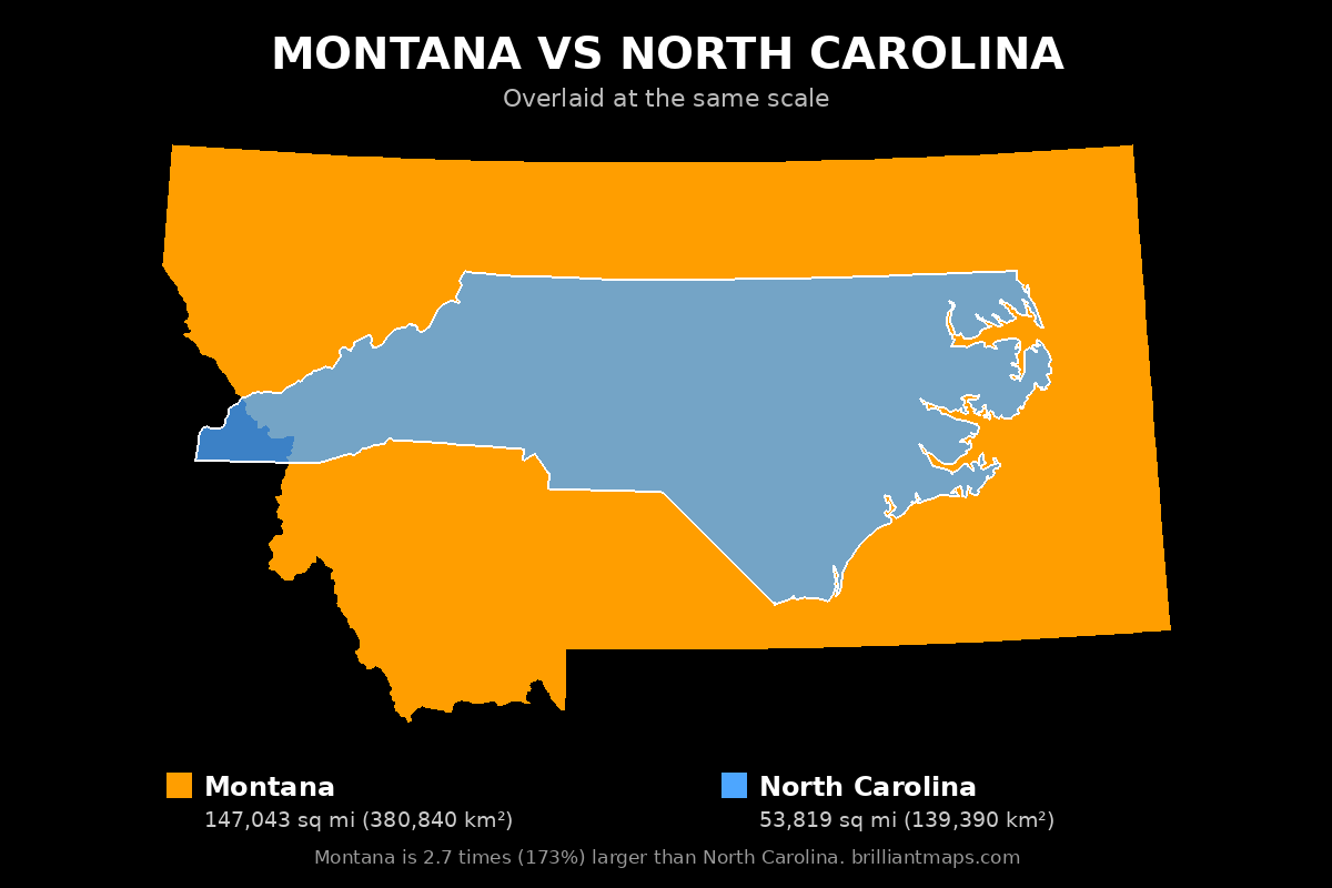 Montana vs North Carolina Size Comparison Map