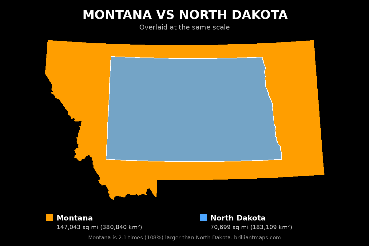 Montana vs North Dakota Size Comparison Map