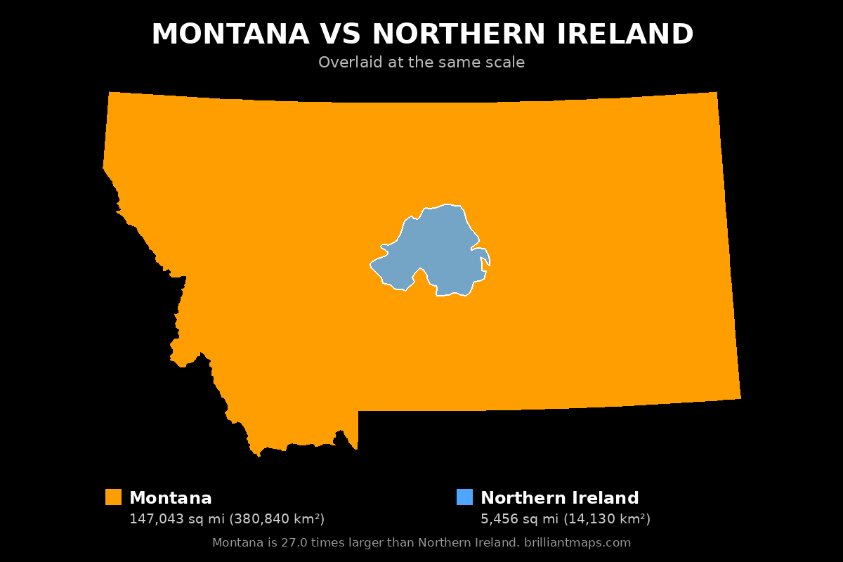 Montana vs Northern Ireland Size Comparison Map