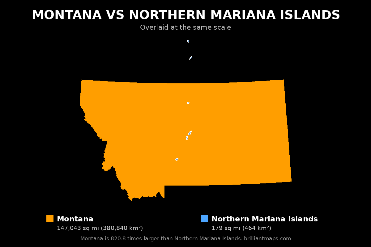 Montana vs Northern Mariana Islands Size Comparison Map